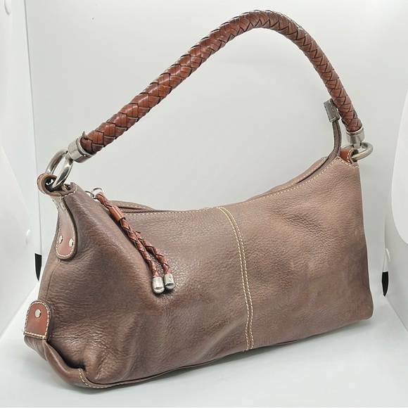 Brown Leather Hobo Bag with Braided Leather Strap - Picture 1 of 7